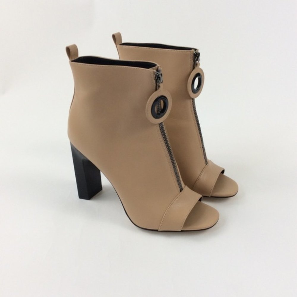 Calvin Klein Minda Tan Leather Ankle Peep Toe Bootie
